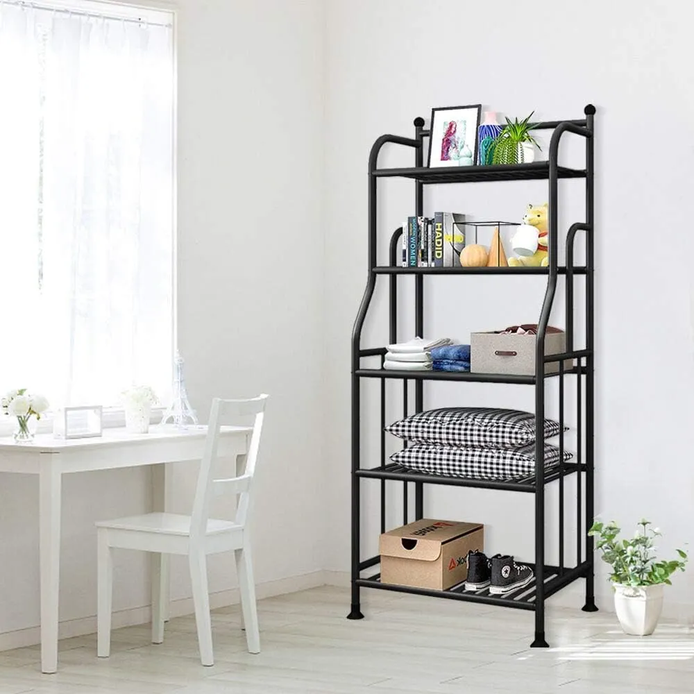 Shelving Unit Bakers Rack Metal Storage Shelves Laundry Shelf Organizer Standing Shelf Units for Laundry Kitchen Bathroom Pantry Closet Indoor and Outdoor (5 Tier, Black)