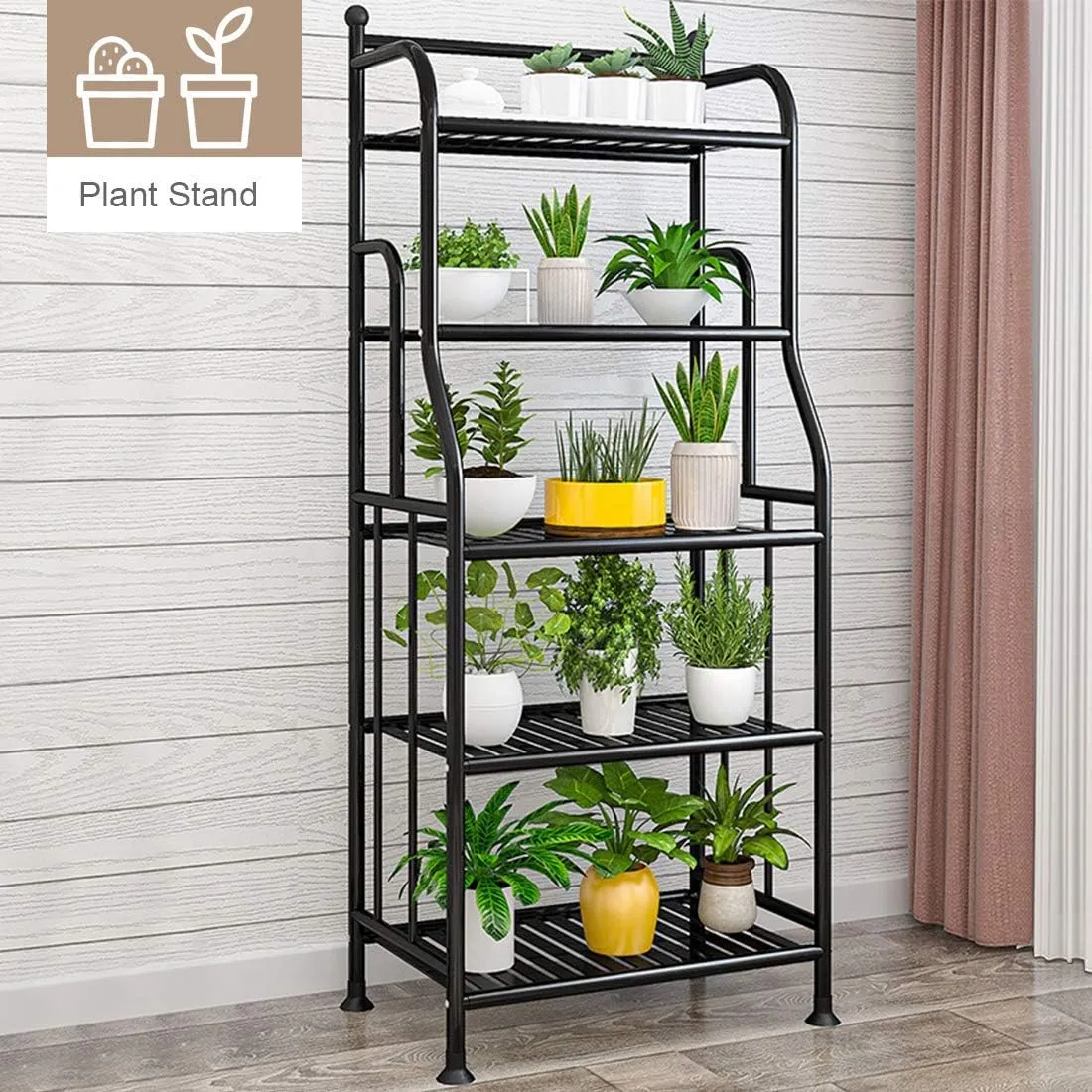 Shelving Unit Bakers Rack Metal Storage Shelves Laundry Shelf Organizer Standing Shelf Units for Laundry Kitchen Bathroom Pantry Closet Indoor and Outdoor (5 Tier, Black)