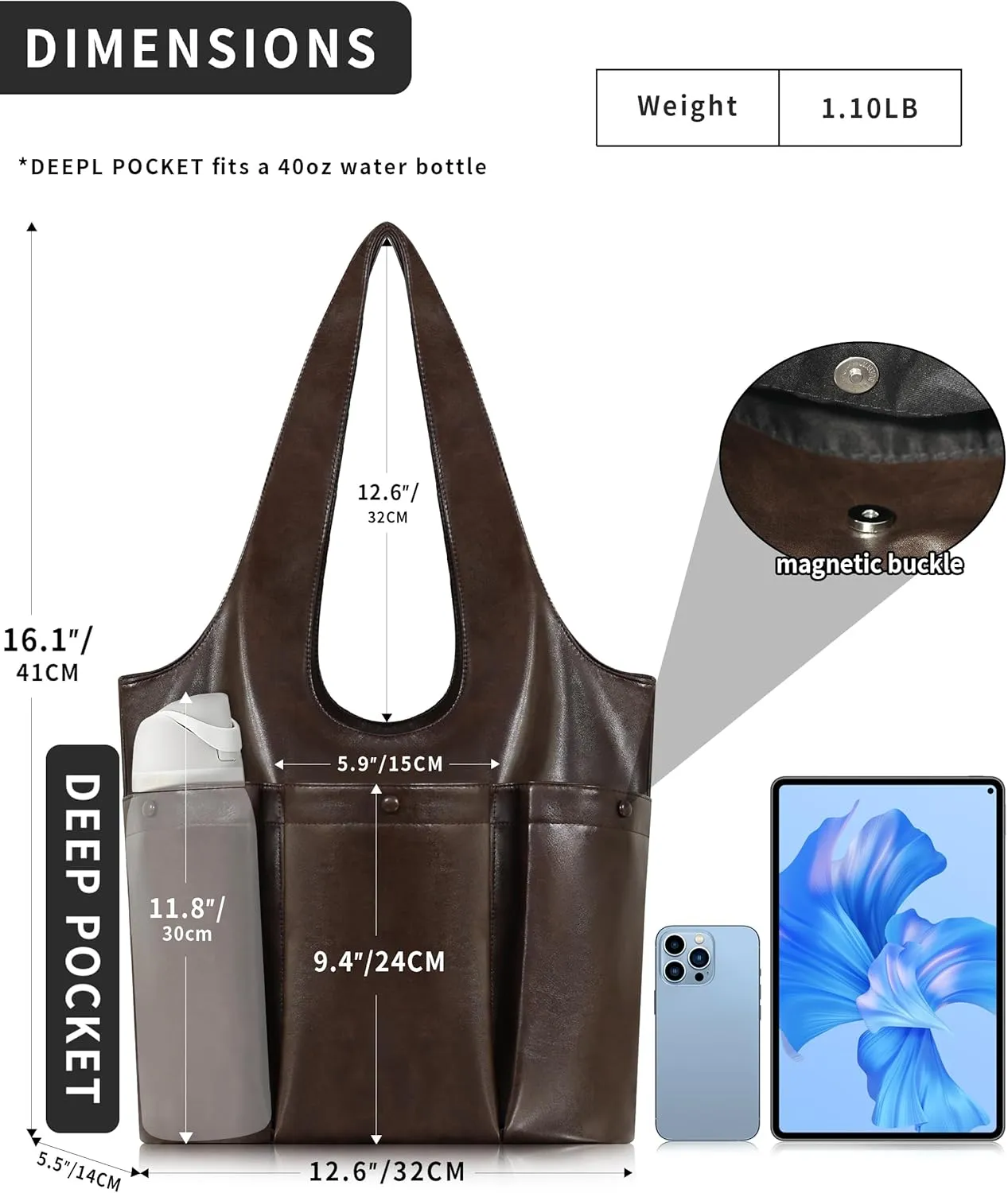 Shoulder Bag for Women - Tote Bag with 3 Deep Pocket PU Leather Hobo Bag with Zipper Closure Handbag for Work