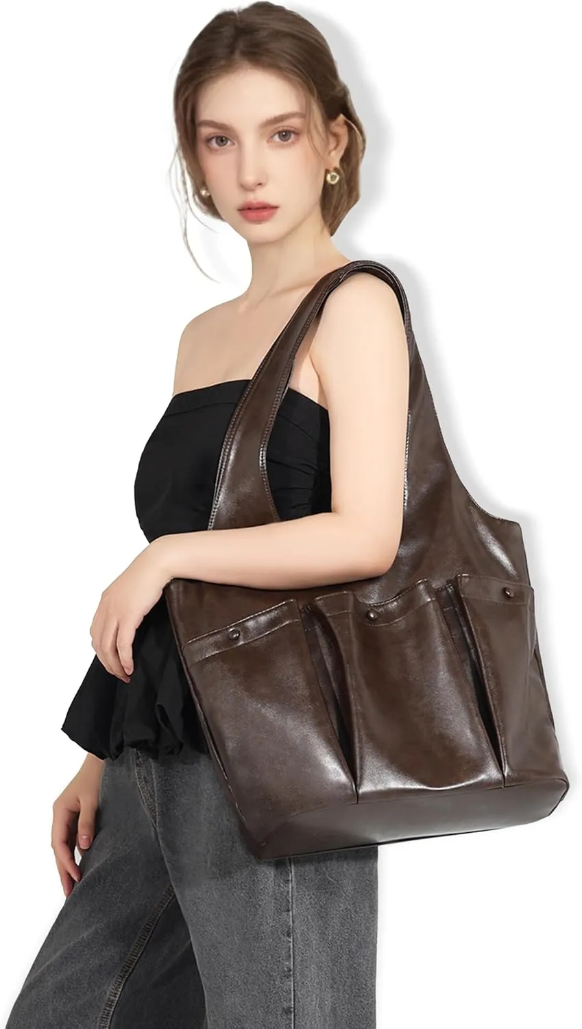 Shoulder Bag for Women - Tote Bag with 3 Deep Pocket PU Leather Hobo Bag with Zipper Closure Handbag for Work