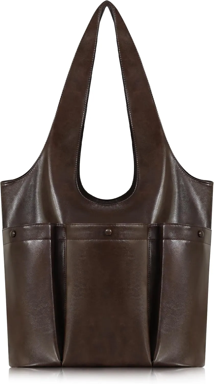 Shoulder Bag for Women - Tote Bag with 3 Deep Pocket PU Leather Hobo Bag with Zipper Closure Handbag for Work