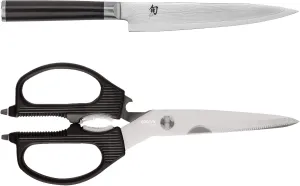 Shun Cutlery Classic Utility Knife 6" and Kai PRO Multi-Purpose Kitchen Shears Set, Handcrafted Japanese Kitchen Knives & Shears