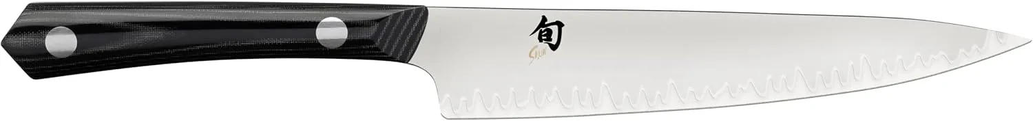 Shun Narukami 6" Utility Knife, Handcrafted Japanese Kitchen Knife, Blue II Carbon Steel Core & San Mai Stainless Steel Cladding, Micarta Handle, Precision & Sharpness for Professional and Home Chefs