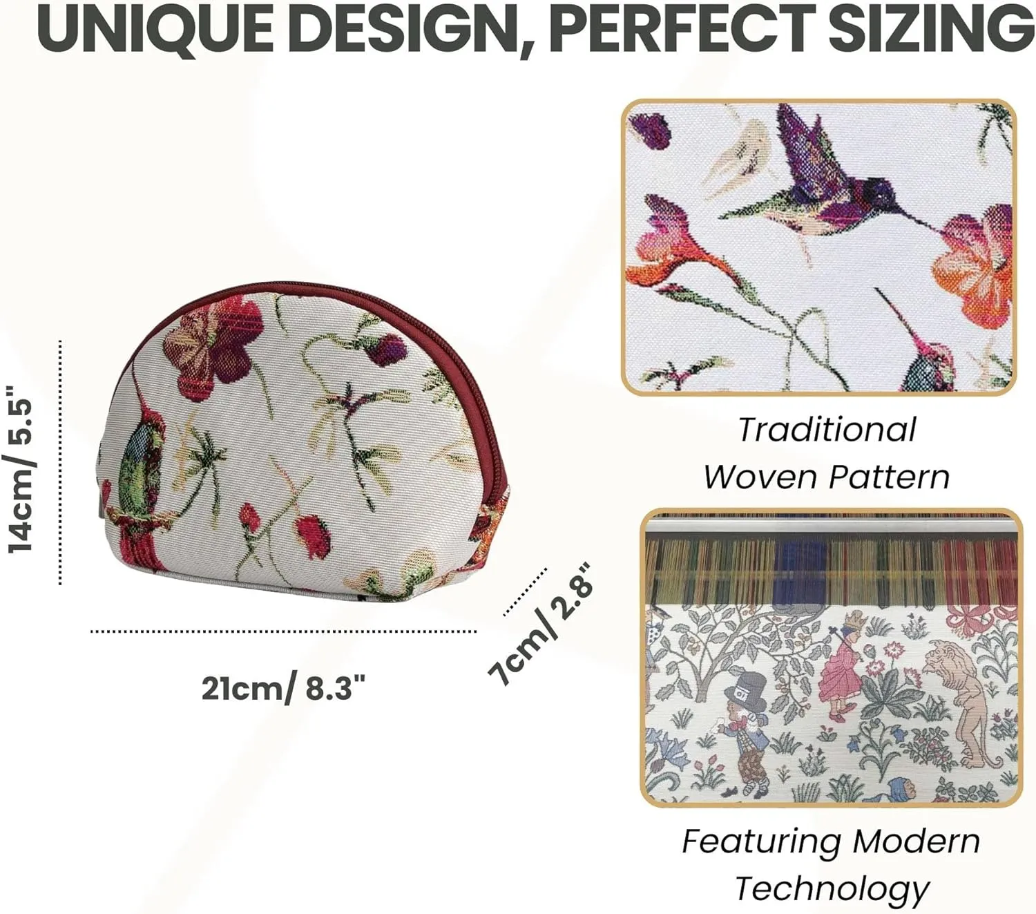 Signare Tapestry Cosmetic Bag Toiletry Makeup Bag for Women With Hummingbird and Flower Design (COSM-HUMM)