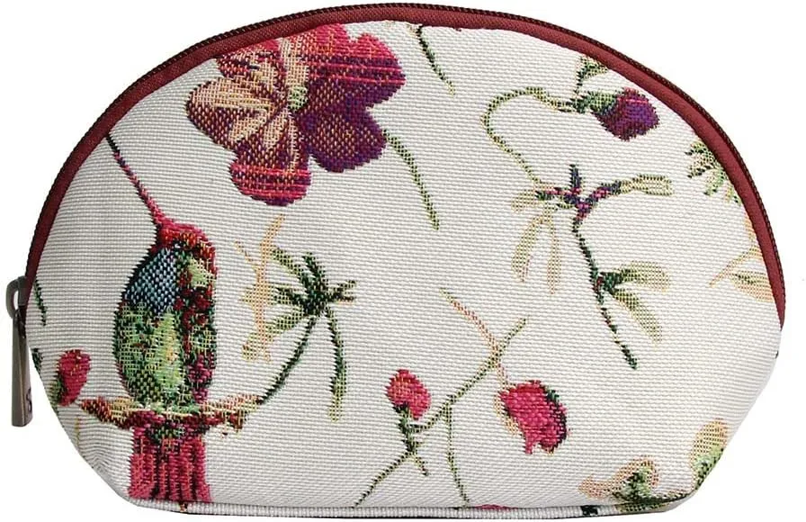 Signare Tapestry Cosmetic Bag Toiletry Makeup Bag for Women With Hummingbird and Flower Design (COSM-HUMM)