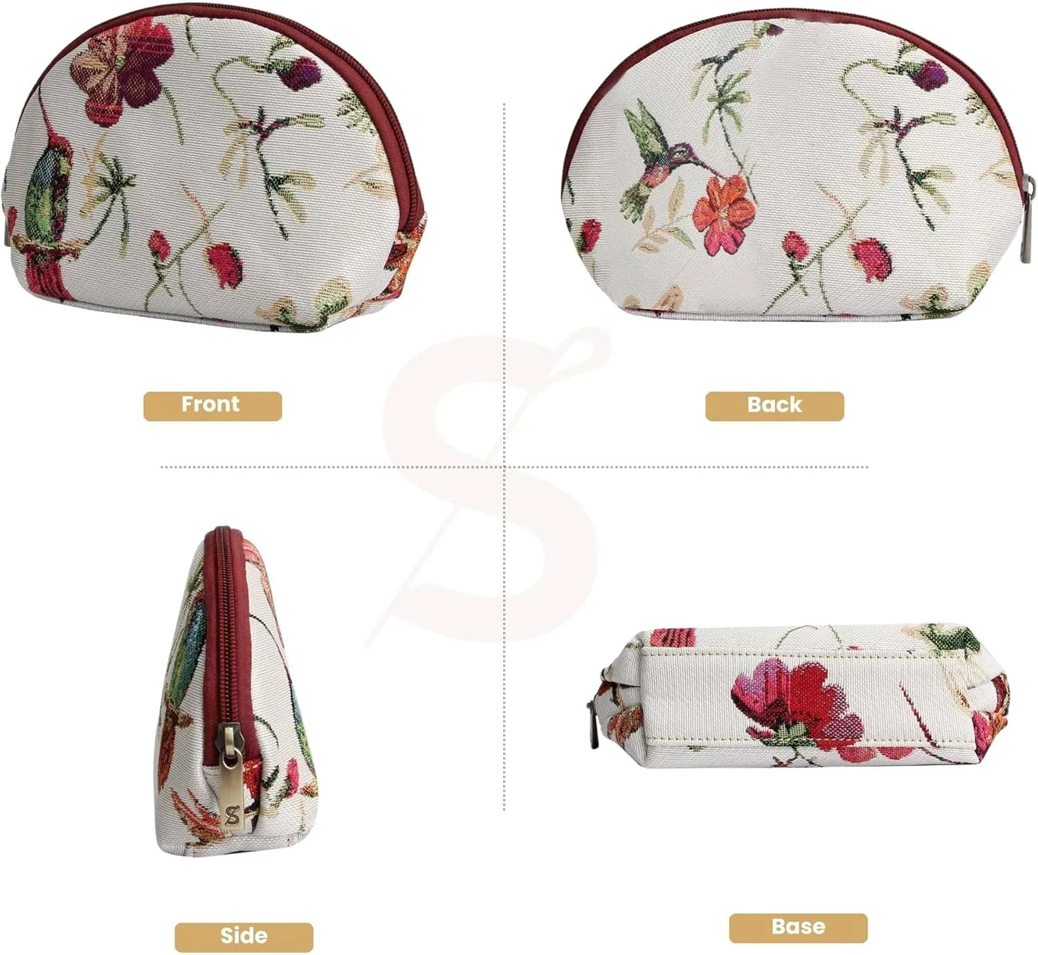 Signare Tapestry Cosmetic Bag Toiletry Makeup Bag for Women With Hummingbird and Flower Design (COSM-HUMM)