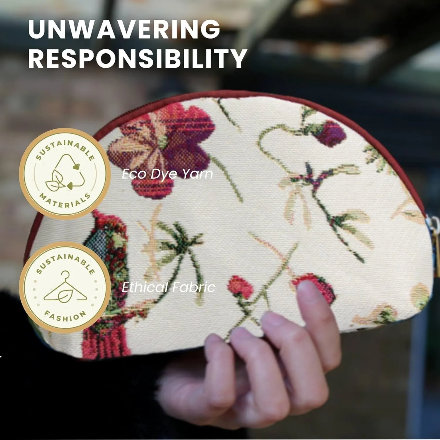Signare Tapestry Cosmetic Bag Toiletry Makeup Bag for Women With Hummingbird and Flower Design (COSM-HUMM)