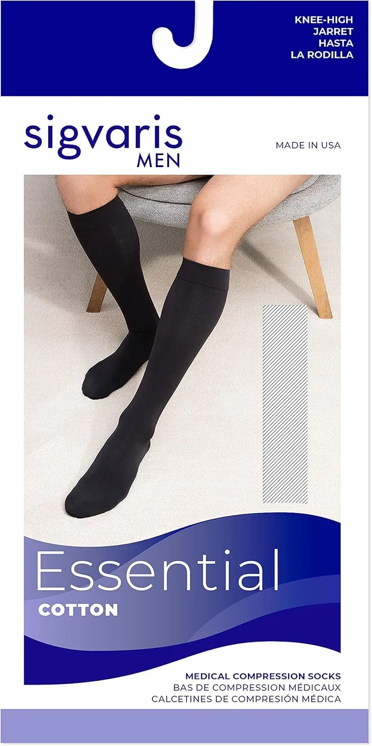 SIGVARIS Men’s Essential Cotton 230 Closed Toe Calf-High Socks 30-40mmHg
