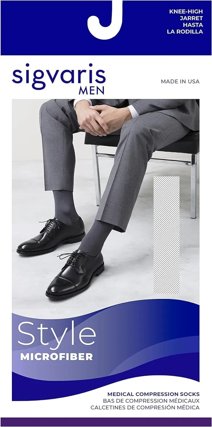 SIGVARIS Men’s Style Microfiber 820 Closed Toe Calf-High Socks 20-30mmHg - Tan Khaki - Small Long
