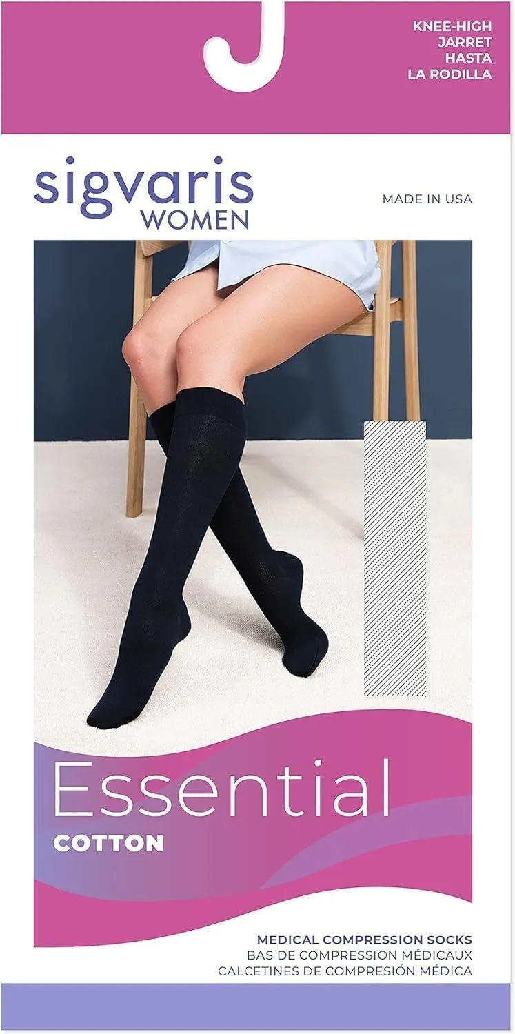 SIGVARIS Women’s Essential Cotton 230 Closed Toe Calf-High Socks 20-30mmHg