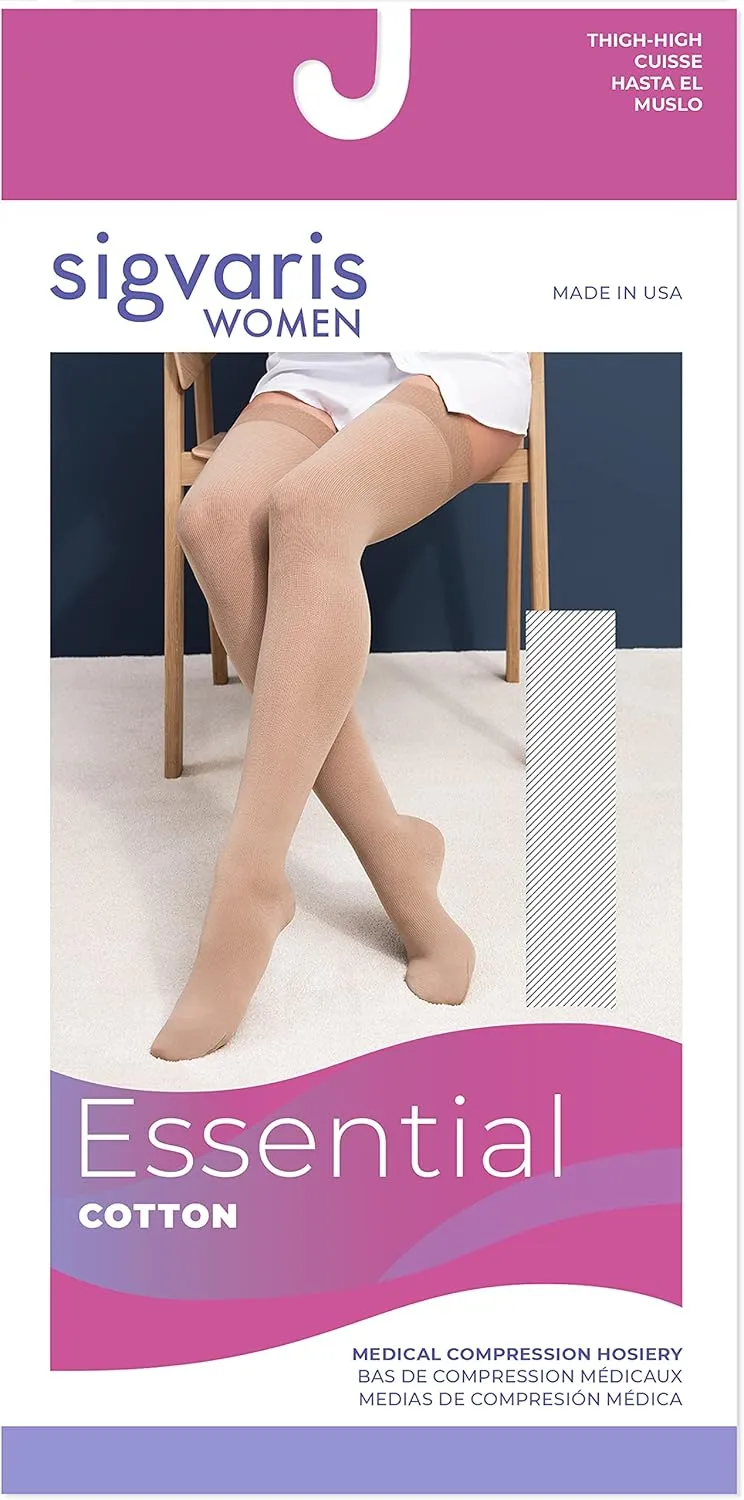 SIGVARIS Women’s Essential Cotton 230 Closed Toe Thigh-Highs w/Grip-Top 20-30mmHg