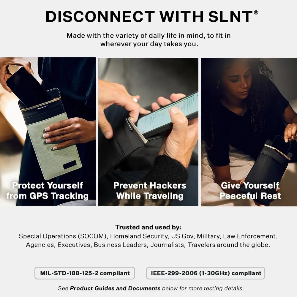 Silent Pocket SLNT Faraday Bag Smartphone Sleeve Weatherproof Nylon, Signal Blocking Device Shielding for iPhone, Samsung Galaxy, Most Phones - Privacy & Anti-Hacking (Black, Medium Plus)