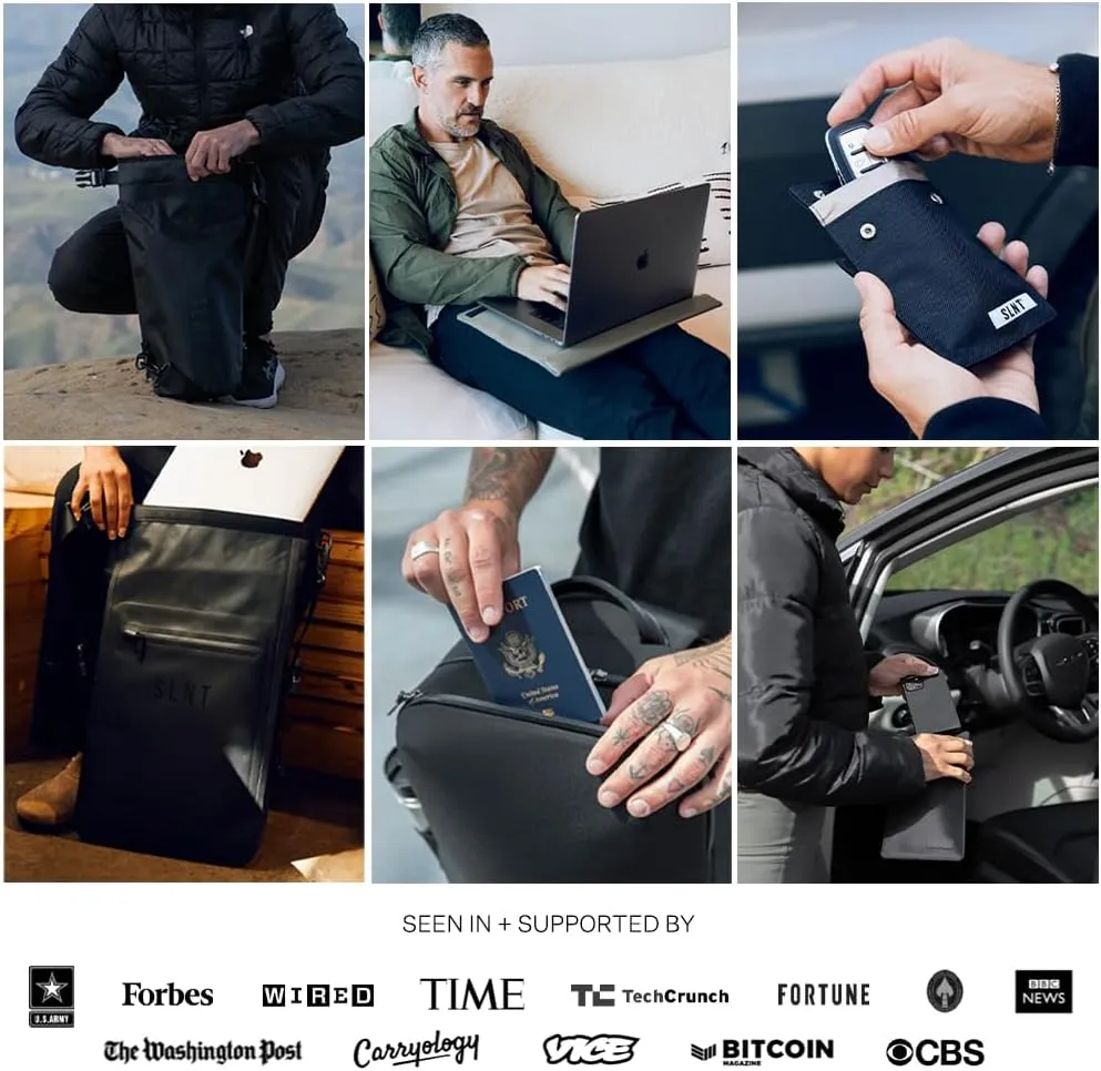 Silent Pocket SLNT Faraday Bag Smartphone Sleeve Weatherproof Nylon, Signal Blocking Device Shielding for iPhone, Samsung Galaxy, Most Phones - Privacy & Anti-Hacking (Black, Medium Plus)