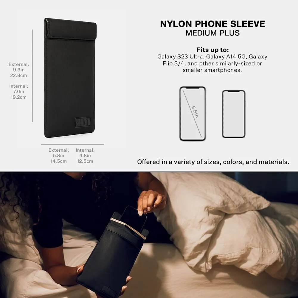 Silent Pocket SLNT Faraday Bag Smartphone Sleeve Weatherproof Nylon, Signal Blocking Device Shielding for iPhone, Samsung Galaxy, Most Phones - Privacy & Anti-Hacking (Black, Medium Plus)