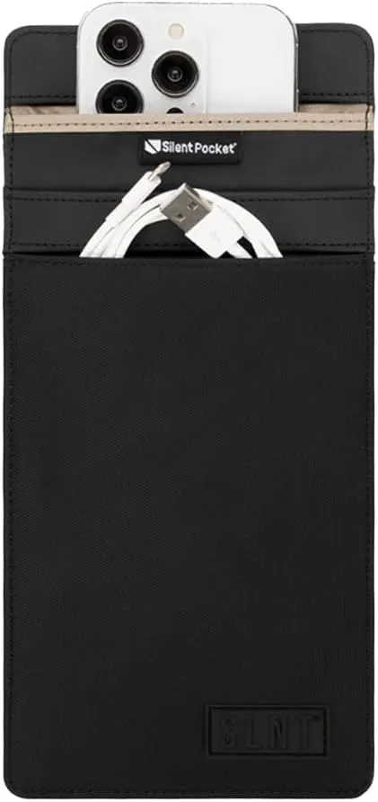 Silent Pocket SLNT Faraday Bag Smartphone Sleeve Weatherproof Nylon, Signal Blocking Device Shielding for iPhone, Samsung Galaxy, Most Phones - Privacy & Anti-Hacking (Black, Medium Plus)