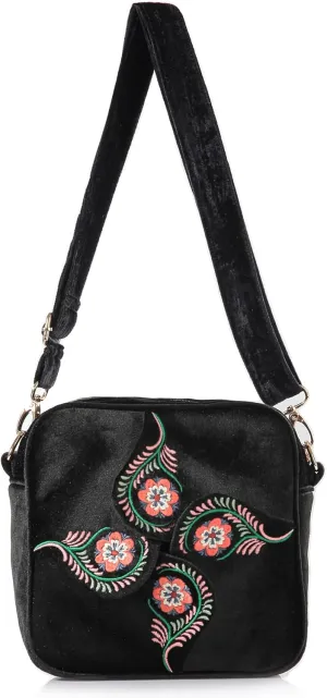SILKAREA Crossbody Purse for Women Small Crossbody Bags Trendy Embroidered Velvet Shoulder Handbags with Adjustable Strap
