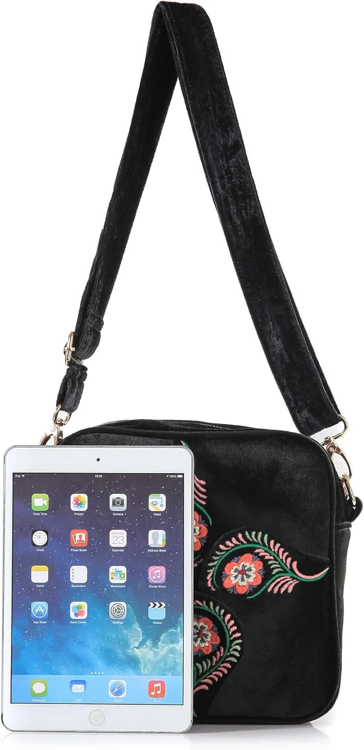 SILKAREA Crossbody Purse for Women Small Crossbody Bags Trendy Embroidered Velvet Shoulder Handbags with Adjustable Strap