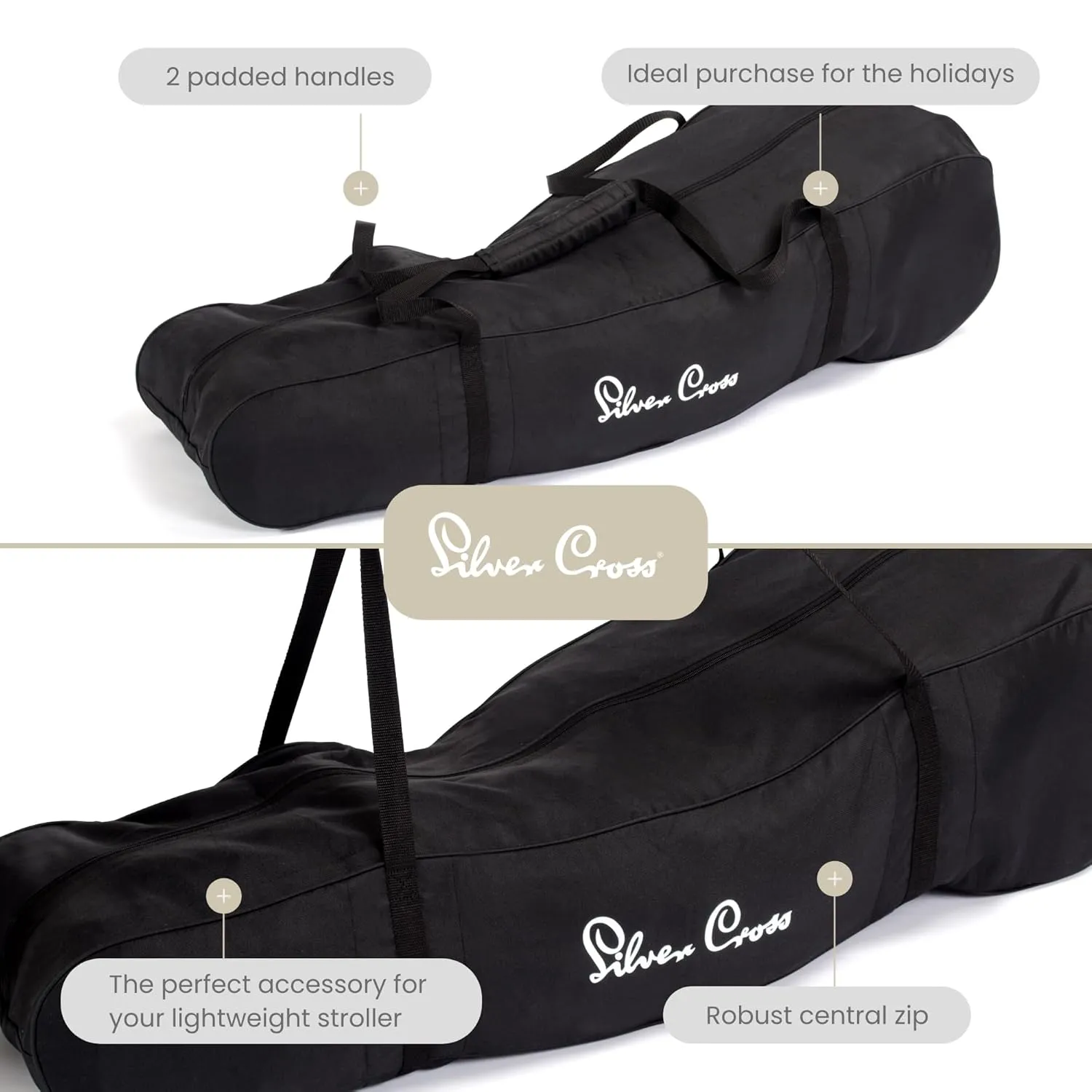 Silver Cross | Universal Stroller Bag | Pram Organiser Bag | Travel Bag | Pram Accessories | Water Resistant | Black