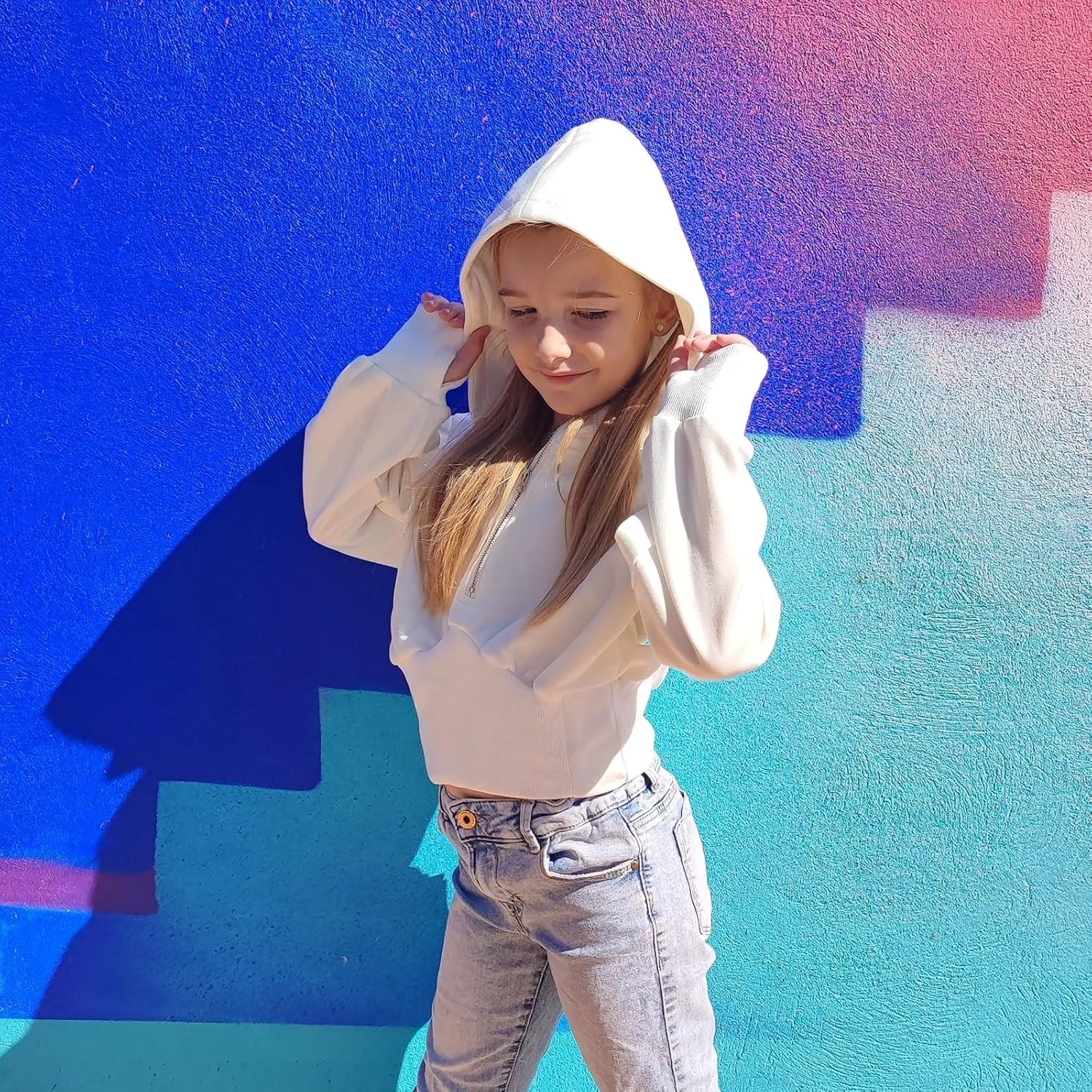 Simplee kids Cute Sweatshirts for Teen Girls Solid Pullover Half-Zip Hoodies 2024 Fall Tops 5-14T