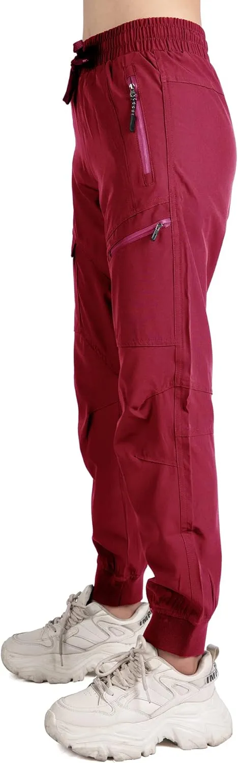 Singbring Women's Athletic Hiking Cargo Joggers Pants Outdoor Workout Lightweight Quick Dry UPF 50 Zipper Pockets