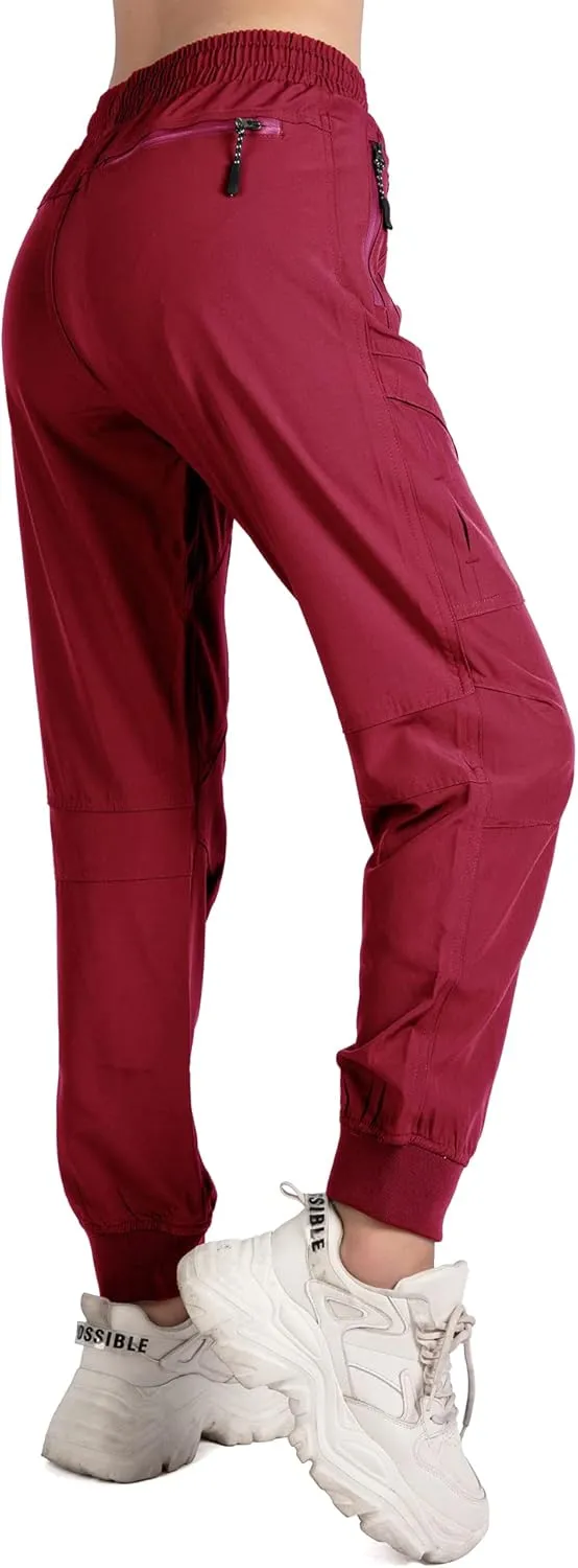 Singbring Women's Athletic Hiking Cargo Joggers Pants Outdoor Workout Lightweight Quick Dry UPF 50 Zipper Pockets