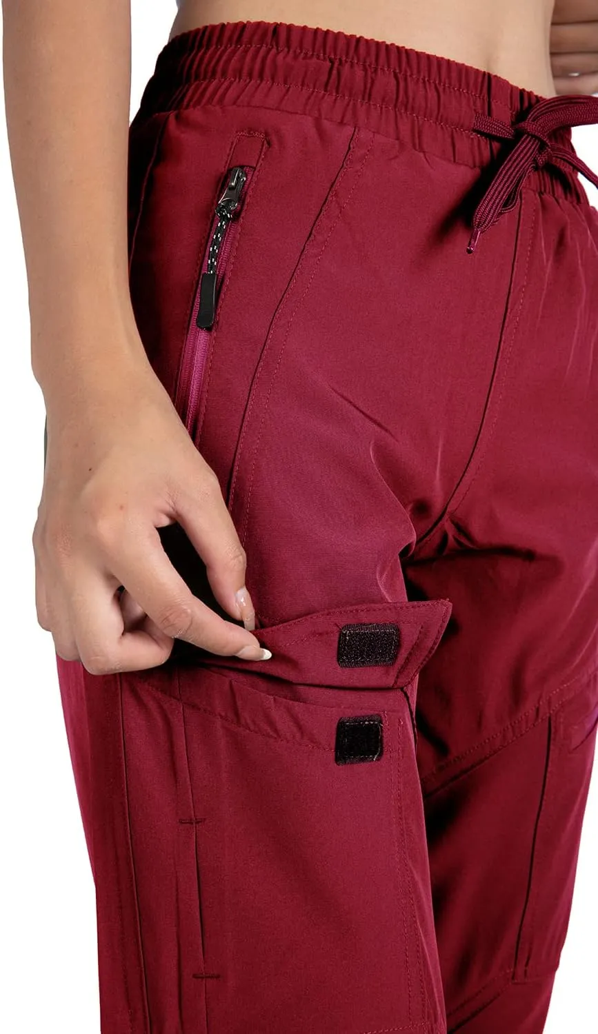 Singbring Women's Athletic Hiking Cargo Joggers Pants Outdoor Workout Lightweight Quick Dry UPF 50 Zipper Pockets