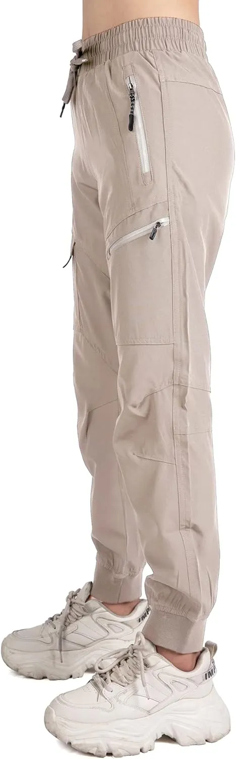 Singbring Women's Athletic Hiking Cargo Joggers Pants Outdoor Workout Lightweight Quick Dry UPF 50 Zipper Pockets