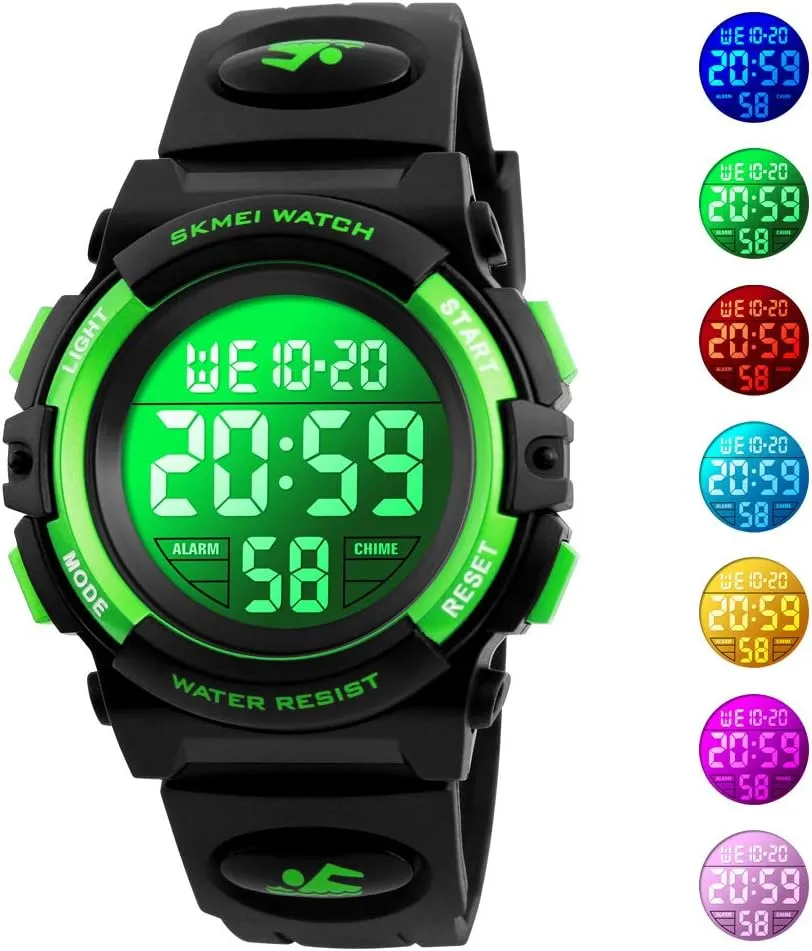 SKMEI Kids Digital Sports Watch Waterproof with Night Light for Age 5-12 Boys Girls Kids Gift