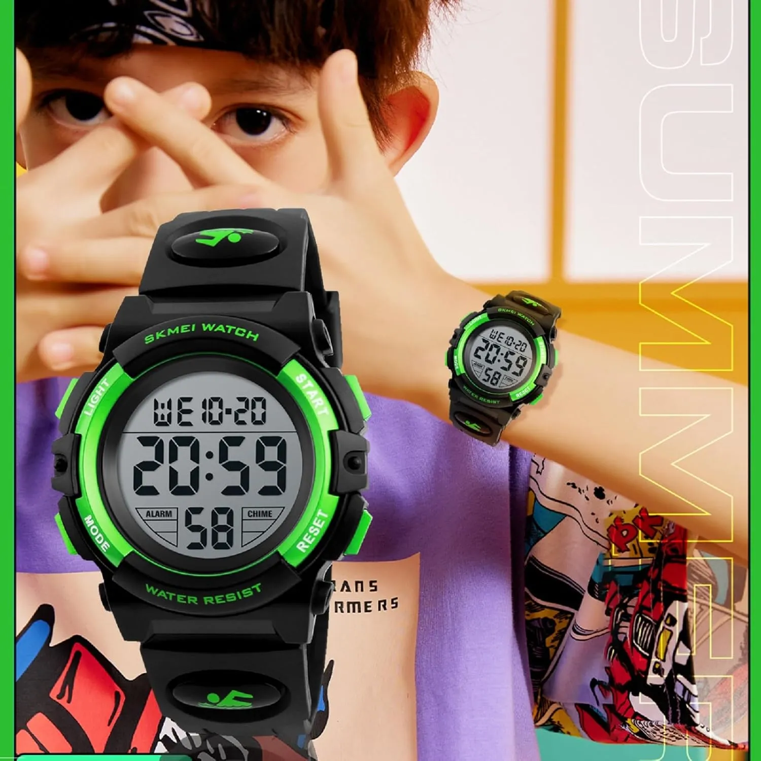 SKMEI Kids Digital Sports Watch Waterproof with Night Light for Age 5-12 Boys Girls Kids Gift