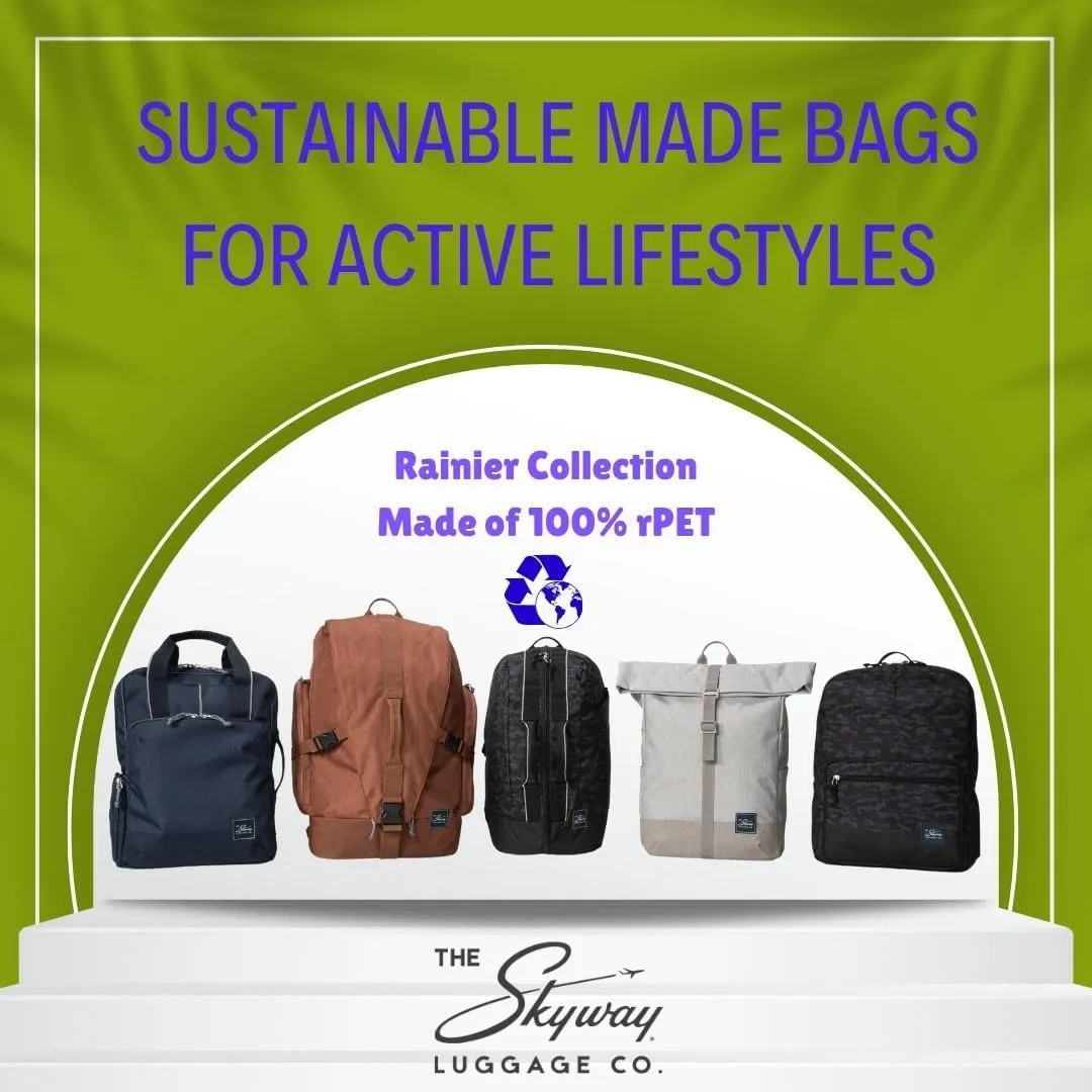 Skyway Luggage Rainier Deluxe Backpack, Eco-Friendly, Made of 100% rPET Travel Laptop Bag for Women & Men, Flight Approved Carry On Bag, 19L, Tahoe Blue