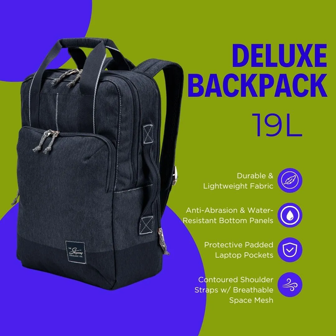 Skyway Luggage Rainier Deluxe Backpack, Eco-Friendly, Made of 100% rPET Travel Laptop Bag for Women & Men, Flight Approved Carry On Bag, 19L, Tahoe Blue