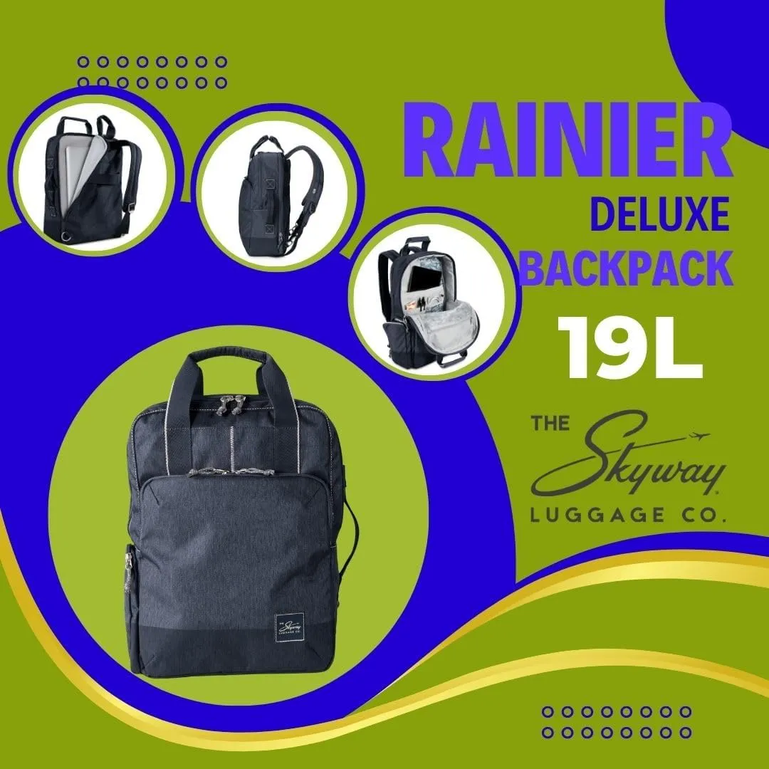 Skyway Luggage Rainier Deluxe Backpack, Eco-Friendly, Made of 100% rPET Travel Laptop Bag for Women & Men, Flight Approved Carry On Bag, 19L, Tahoe Blue