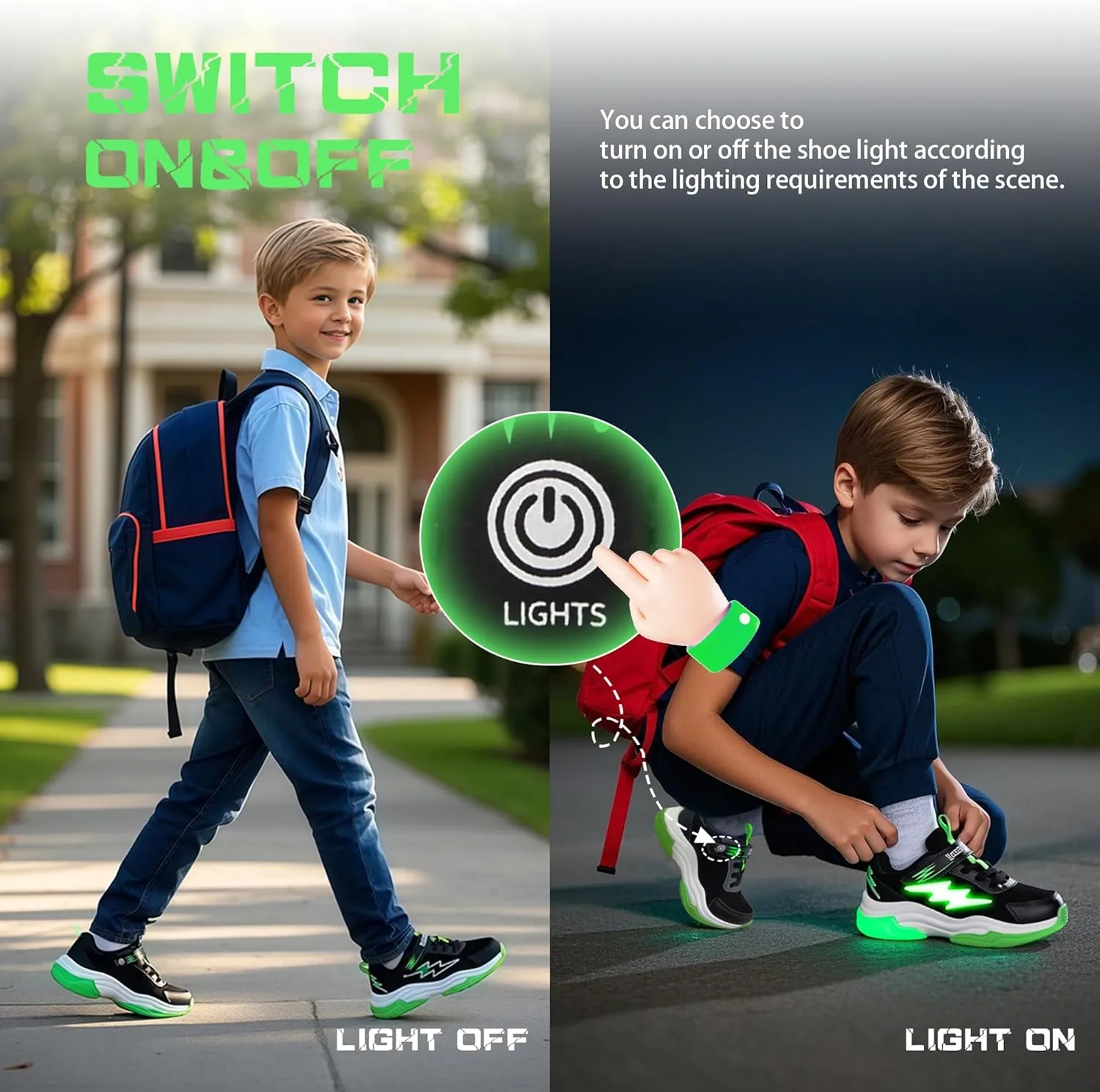 SKYWHEEL Kids Sneakers for Boys Light Up Shoes with Switch Tennis Running Athletic Shoes Toddler Size 10 to Big Kids Size 5