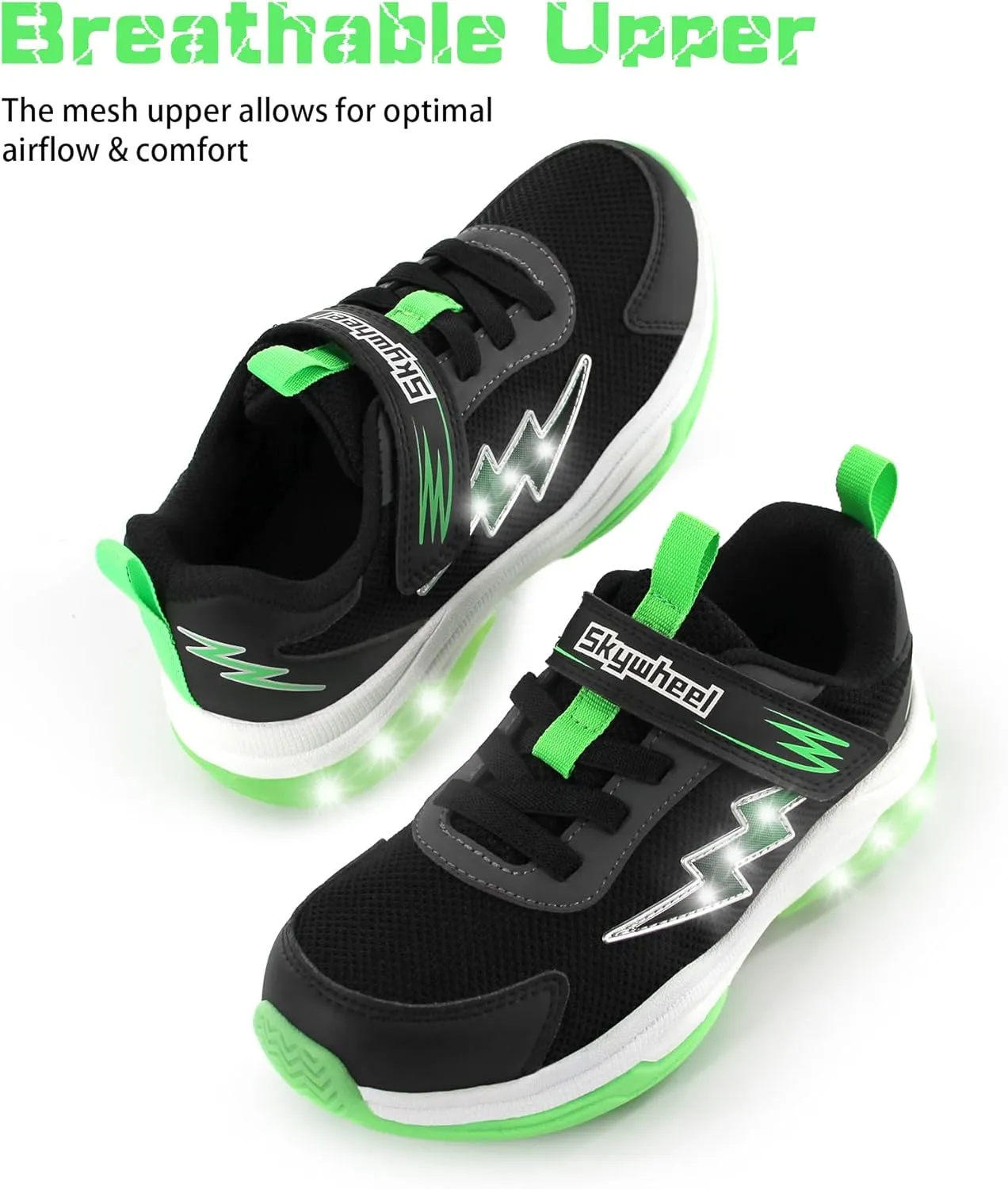 SKYWHEEL Kids Sneakers for Boys Light Up Shoes with Switch Tennis Running Athletic Shoes Toddler Size 10 to Big Kids Size 5
