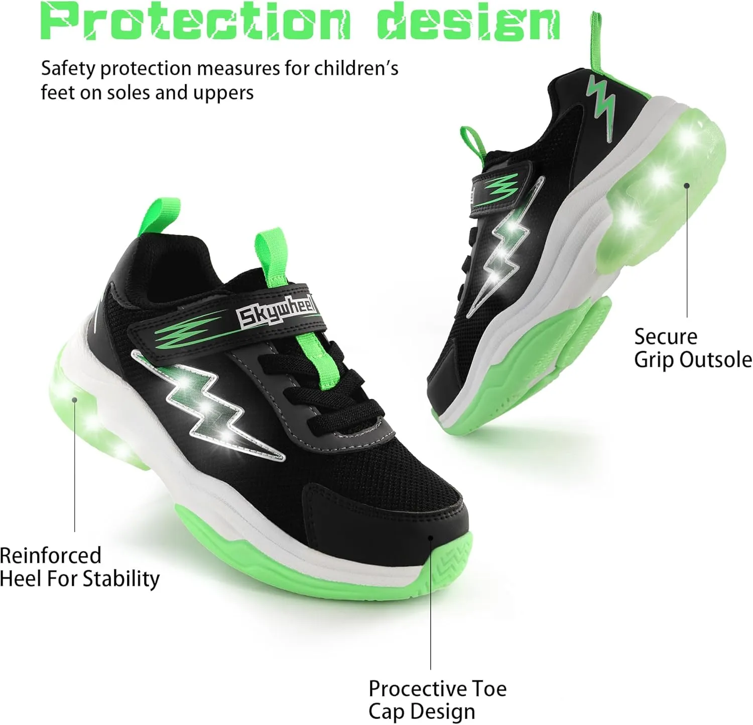 SKYWHEEL Kids Sneakers for Boys Light Up Shoes with Switch Tennis Running Athletic Shoes Toddler Size 10 to Big Kids Size 5