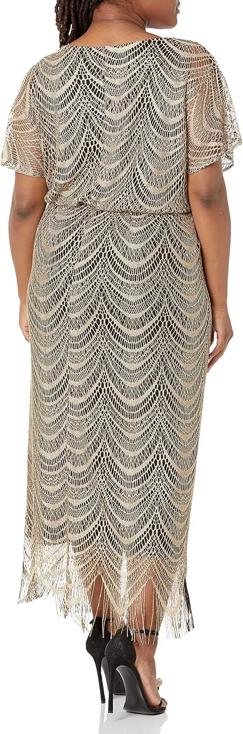 S.L. Fashions Women's Plus Size Metallic Blouson Crochet Dress
