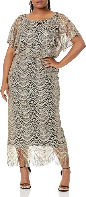 S.L. Fashions Women's Plus Size Metallic Blouson Crochet Dress