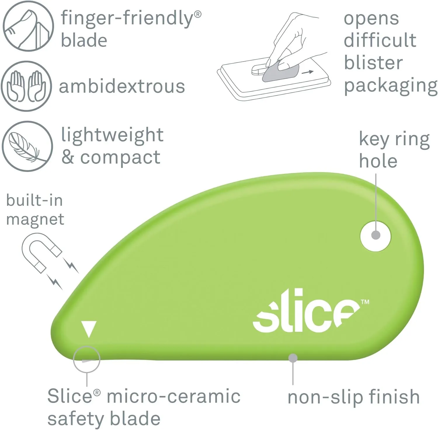 Slice Micro Safety Cutter, Safe Ceramic Box Cutter Lasting 11x Longer than Metal, Keychain Box Opener, 12 Pack