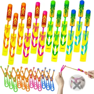 Slingshots Rocket Launcher for Kids, Finger Rocket Flying Copter with Led Lights- Flying Rockets Toys Summer Activities Camping Games Party Favor Gifts for Boys Girls Age 3  (12 Pack)