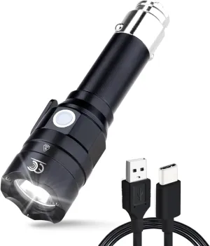 Small Flashlight Rechargeable with 12 Volt Car Cigarette Lighter & USB C for Auto Vehicles Emergency, Car Escape Tool, Outdoors, Daily Use