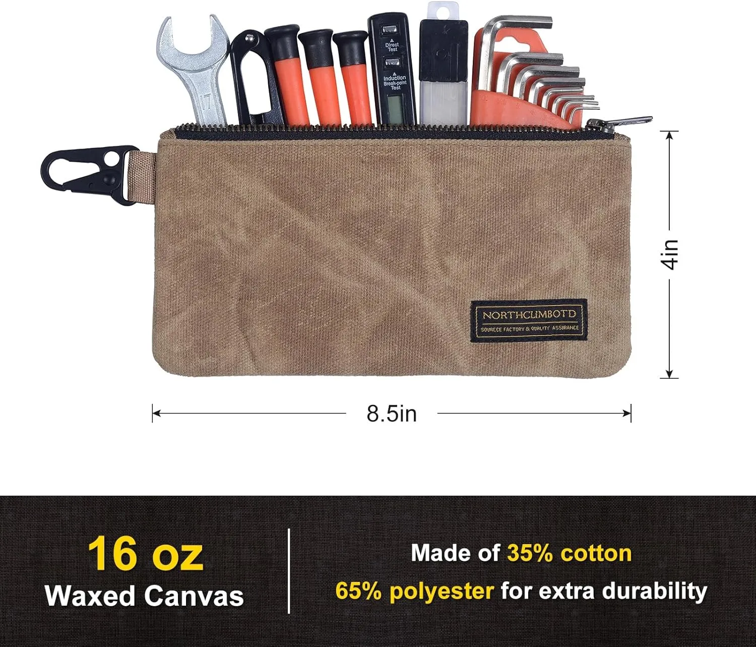 Small Tool Bag, Waxed Canvas Zippered Pouch, Tool Pouches with Zipper, Utility Small Tool Pouch for Tool Organizers and Storage, 8.5" x 4" - 4-Pack