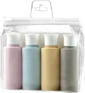 Soap Pump Dispenser Portable Empty Bottles Leak Proof Free Silicone Reusable Silicone Refillable Container Cosmetic Travel Size Toiletry Containers for Shampoo Lotion Soap (4 Pcs) Bottles Dispenser