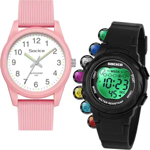 SOCICO Kids Watches for Boys & Girls – Digital 7 Color Lights, Stopwatch, Alarm & Analog Easy Time Learning – 50M Waterproof, Soft Durable Bands, Great Gift for Ages 4-12