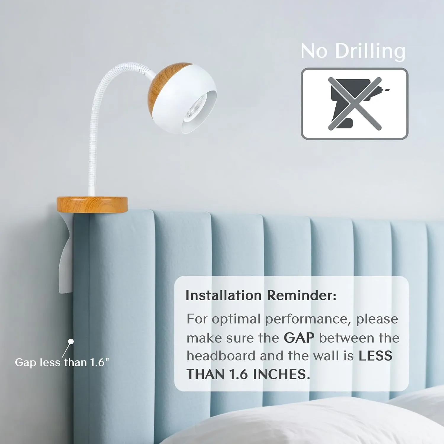Solfres Patented Innovative Design Headboard Reading Light. No Drilling Book Light for Bedtime Reading. Dimmable LED Book Reading Lamp with Bulb. Movable & Flexible, Burlywood