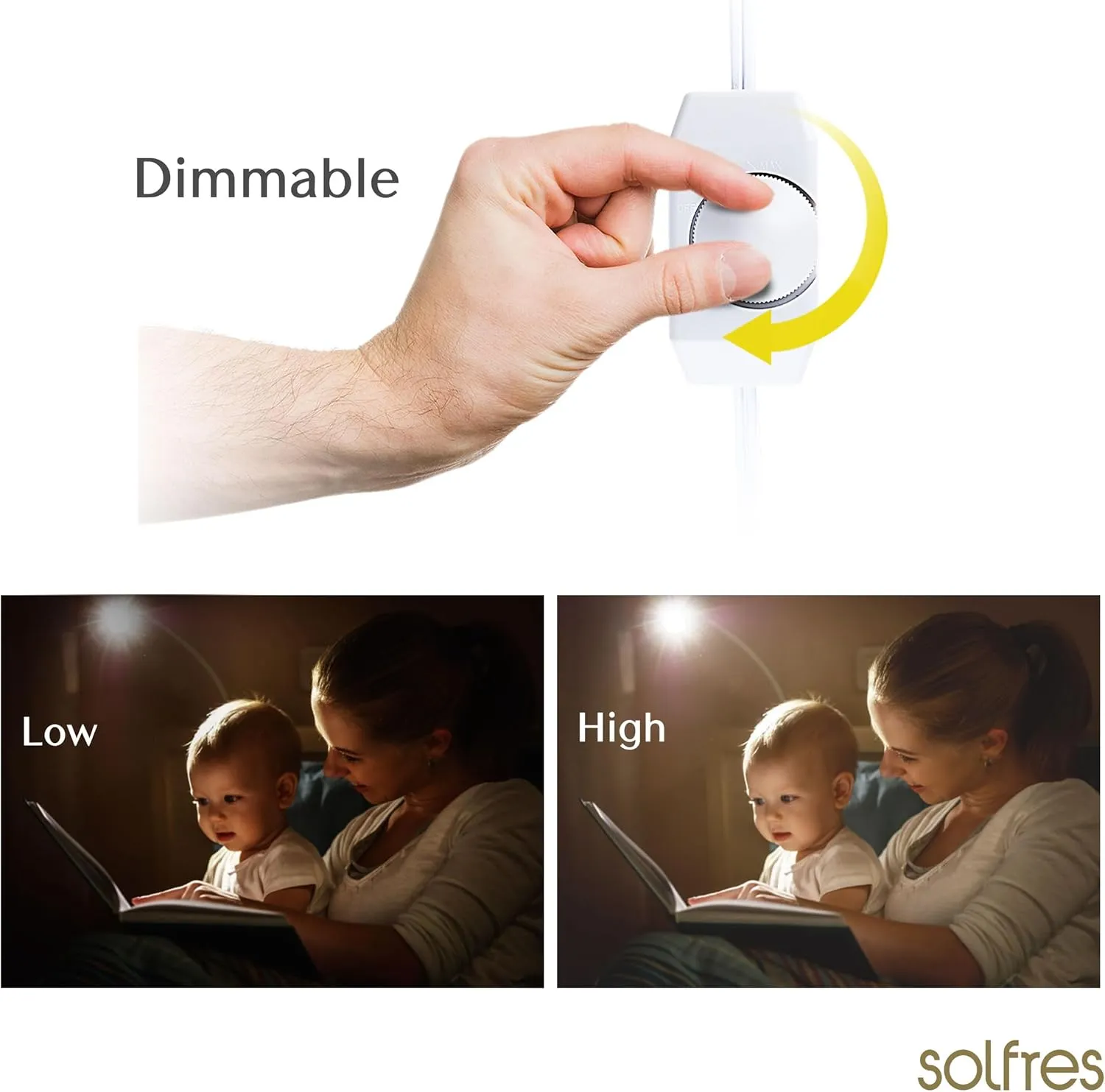 Solfres Patented Innovative Design Headboard Reading Light. No Drilling Book Light for Bedtime Reading. Dimmable LED Book Reading Lamp with Bulb. Movable & Flexible, Burlywood