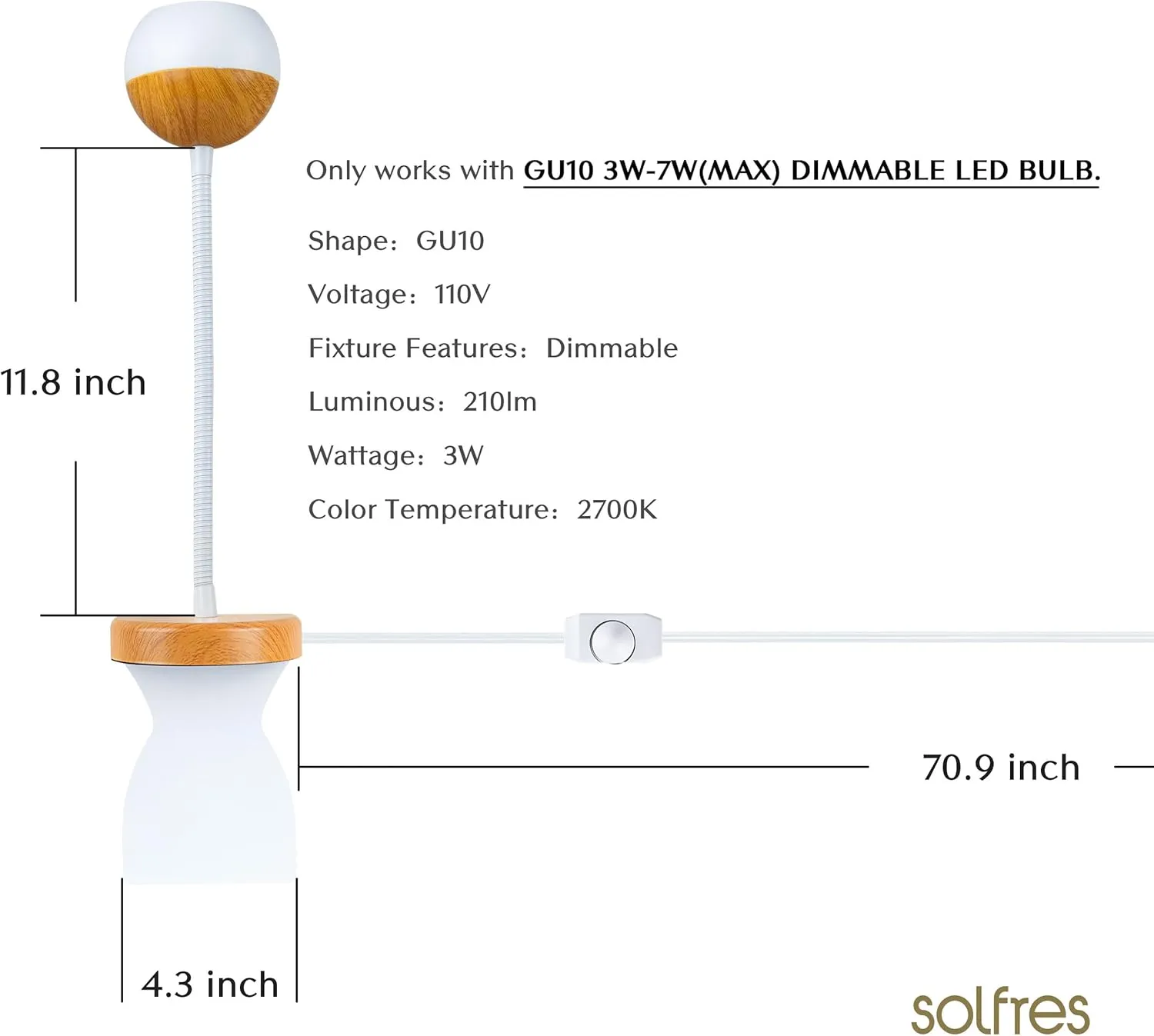 Solfres Patented Innovative Design Headboard Reading Light. No Drilling Book Light for Bedtime Reading. Dimmable LED Book Reading Lamp with Bulb. Movable & Flexible, Burlywood