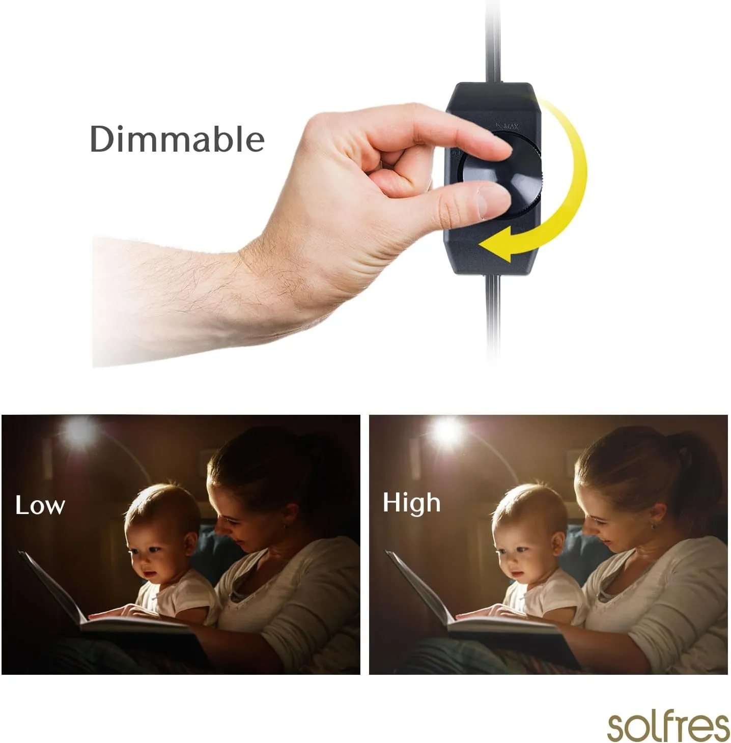 Solfres Patented Innovative Design Headboard Reading Light. No Drilling Golden Book Light for Bedtime Reading. Dimmable LED Book Reading Lamp with Bulb. Movable & Flexible, Silver