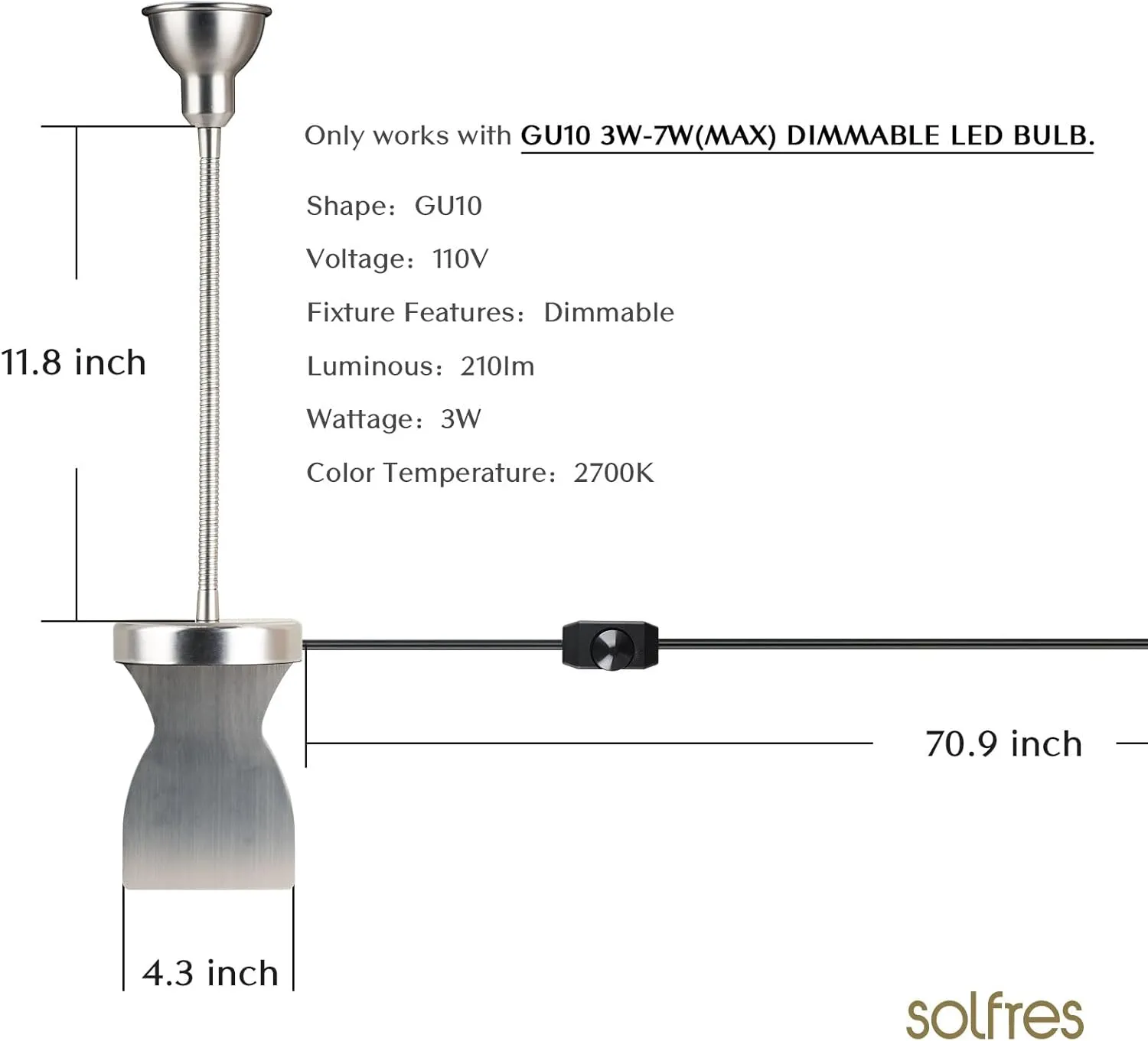 Solfres Patented Innovative Design Headboard Reading Light. No Drilling Golden Book Light for Bedtime Reading. Dimmable LED Book Reading Lamp with Bulb. Movable & Flexible, Silver