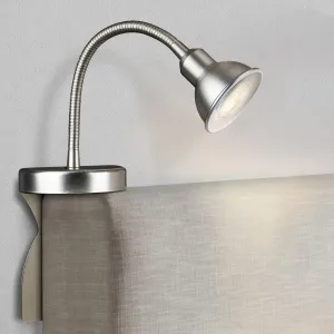 Solfres Patented Innovative Design Headboard Reading Light. No Drilling Golden Book Light for Bedtime Reading. Dimmable LED Book Reading Lamp with Bulb. Movable & Flexible, Silver