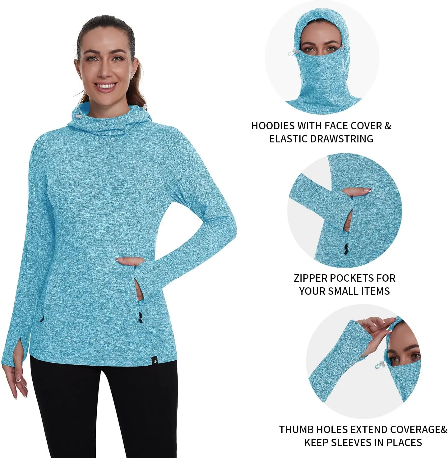Soneven Women's Fleece Running Pullover Winter Outdoor Thermal Sweatshirts Cold Weather Ski Hiking Shirts With Thumbholes